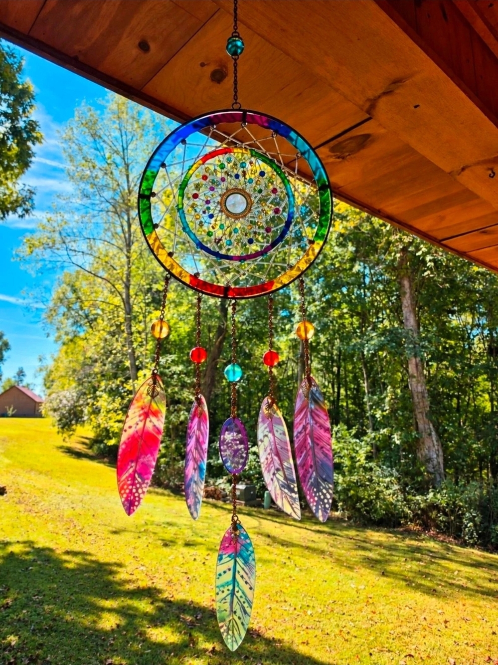 Colorful Feather Wind Chime Dreamcatcher - Multicolor